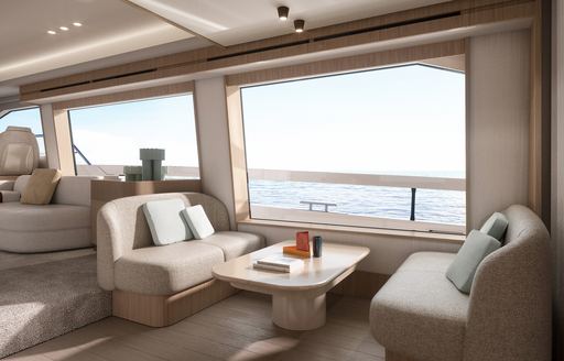 Azimut Fly 62 interior salon image with huge windows and seating