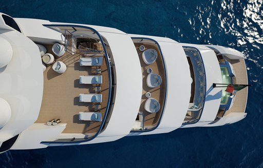 ISA Continental 80 on spec superyacht sundeck viewed from above showing four decks