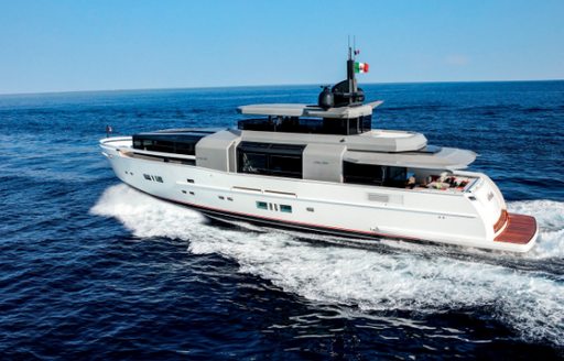 A profile view of the A100 yacht from Arcadia Yachts.