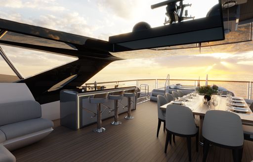 Dining area and bar on Sunseeker 100 Yacht