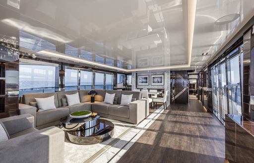 The modern interior of a Pearl 95 superyacht.