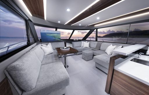 Skylounge comfortable seating area on Maritimo M60