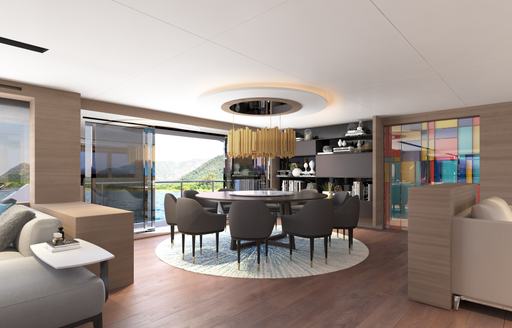 The rendering of the main saloon on board a Numarine 45XP superyacht