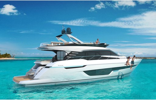 A Fairline Squadron 68 luxury yacht with guests on board