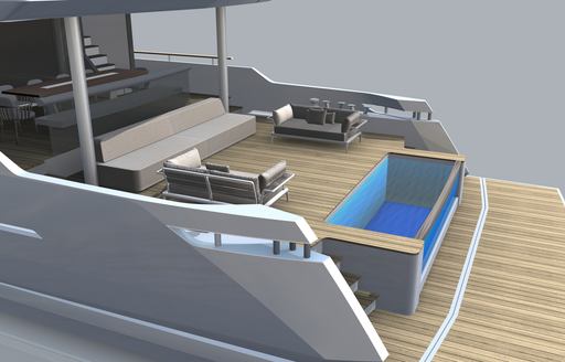 Aft lounge area and pool rendering onboard Numarine 40MXP.