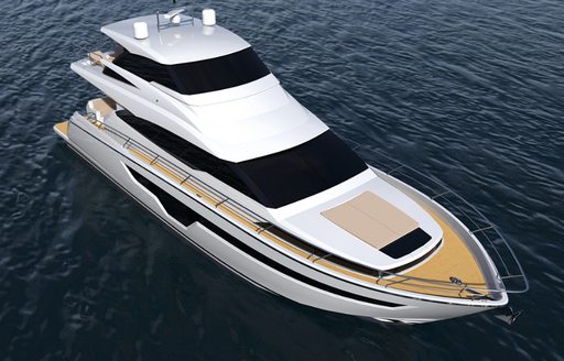 An aerial digital rendering of a Johnson 70 superyacht