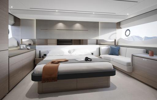 Master cabin on a Princess S62 Yacht