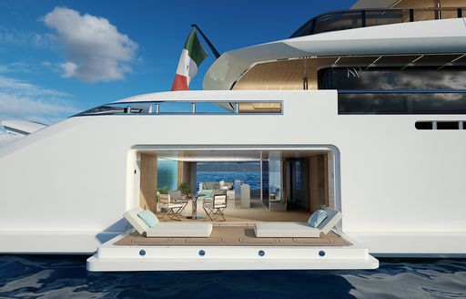 ISA Continental 80 on spec superyacht fold down terraces, view through to other side of boat