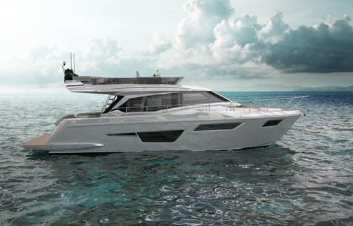 The Ferretti 500's starboard side shows off its sleek design