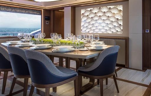 The interior of a Gulf Craft Majesty 140 luxury yacht