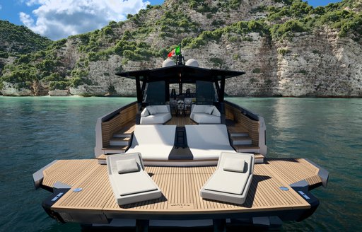 WallyWHY100 aft deck fully open with sun loungers in place