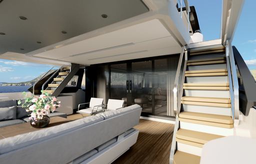 Covered outdoor decking and stairs on Ferretti 1000 Yachts