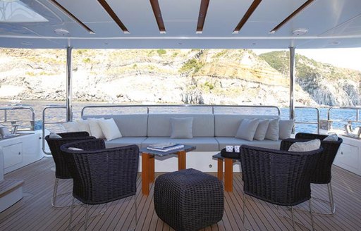 An exterior lounging section on board a Benetti Mediterraneo 116