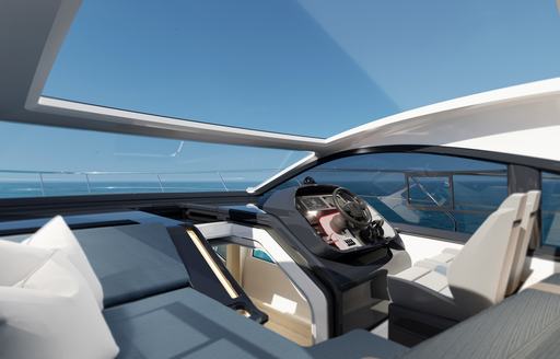 Helm rendering of Fairline Targa 40, sun roof open above.