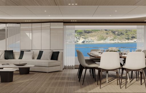 Main salon and dining area on board Benetti Oasis 40