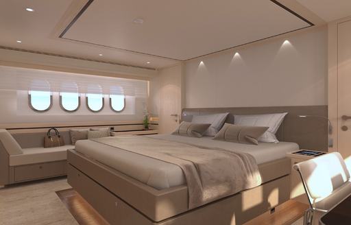 Double bed in cabin of superyacht HELGA