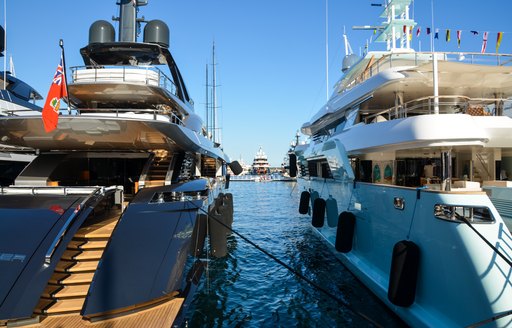 Yachts moored in a marina