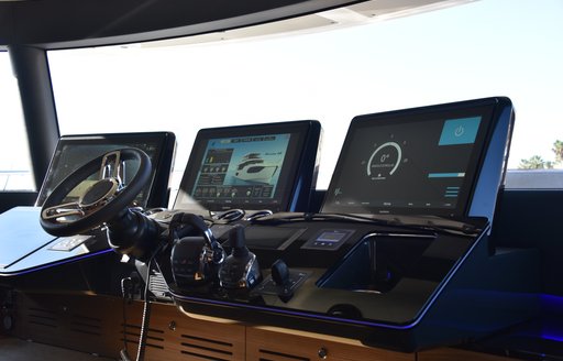 the control panel in a flybridge yacht