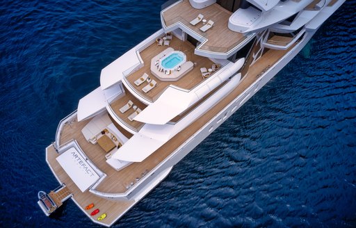 View from above of Superyacht ARTEFACT showing decks cascading