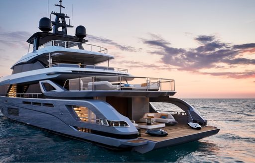 Aft view view of Shabby superyacht showing exterior decks