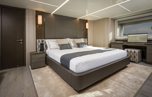 Double bed in cabin on Sunseeker 90 Ocean