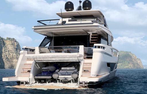 Rendering of aft view of Ferretti Yachts 860