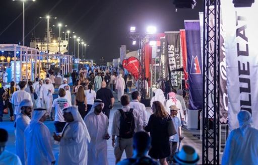 Abu Dhabi International Boat Show night time crowd shot