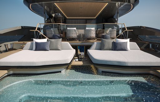 A render of Tankoa Yachts T520 Fenice's beach club, complete with its own pool