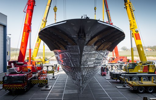 Hull of Project 406 being turned