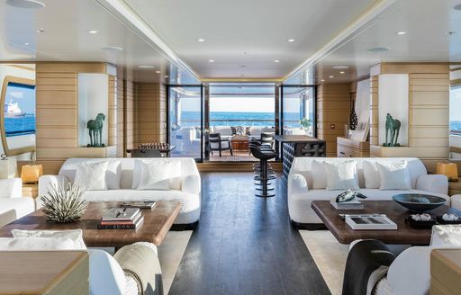 Light and airy interior lounge on Moca superyacht