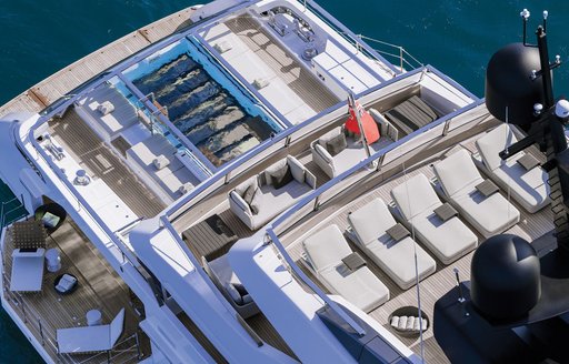 View of cascading decks from above on Sanlorenzo Steel 52