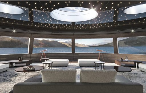 Rendering showing cinema room on LONTANO with large windows and comfortable seating