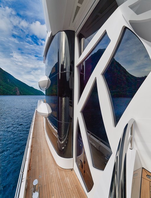 Unusual window shapes on superyacht ARTEFACT