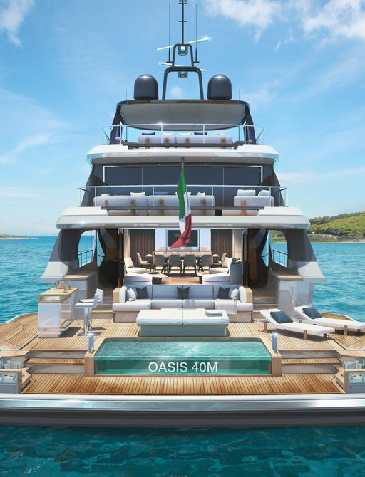 Stern view of pool and lounge on Benetti Oasis 40M