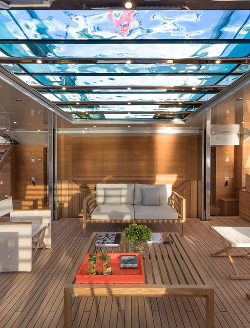 beach club with view of glass bottom pool on sanlorenzo 52steel