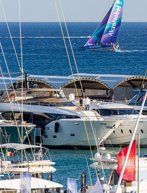 Yachts at the marina during Genoa Boat Show