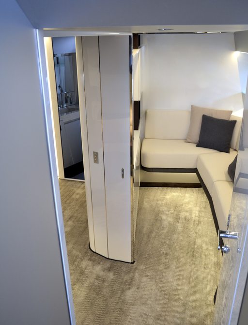 Interior of Arcadia Sherpa - view of light colored sofas