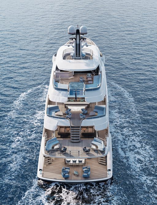 Rendering showing aft view of new Alia Yachts explorer yacht