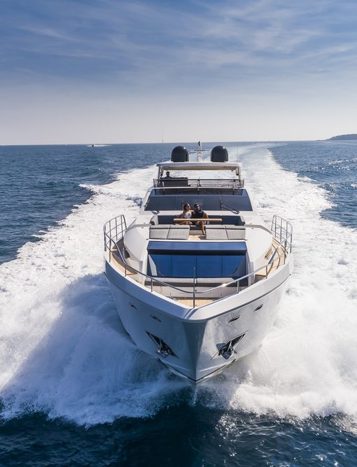 A Pearl 95 superyacht making a passage through the water.