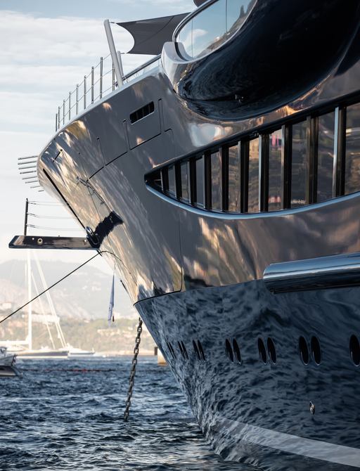 superyacht on mooring in marina