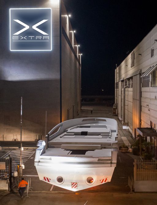 Extra X99 superyacht prepares for outfitting