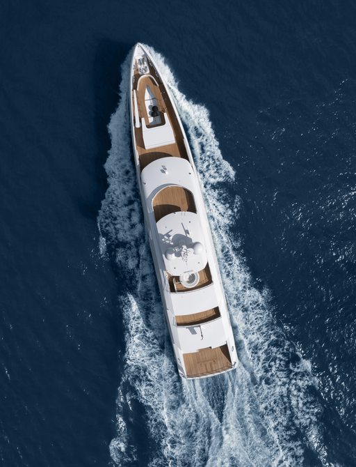 Superyacht ELA on the water viewed from above