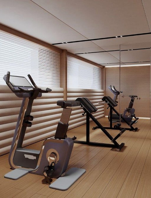 Gym equipment inside gym on boat