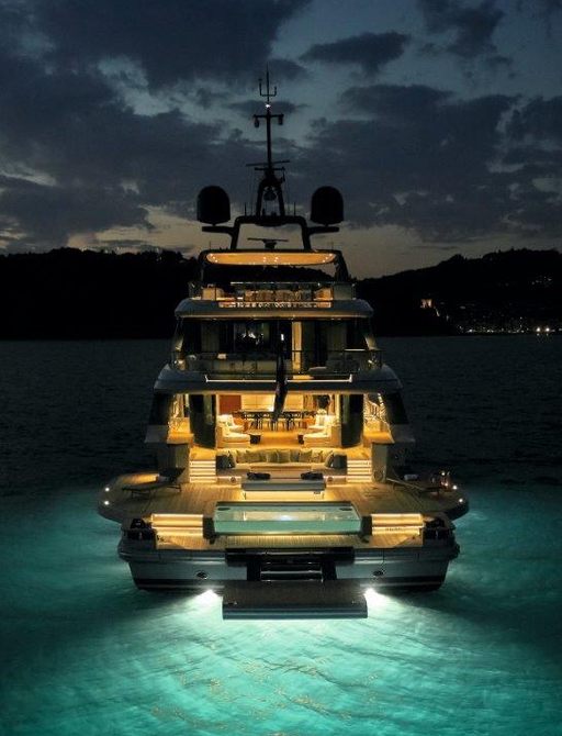 Aft of Benetti Oasis 40M at night