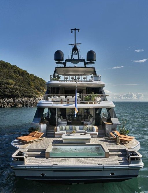 Aft view of Benetti Oasis 40M showing beach club and all decks