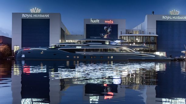 Record-breaking superyacht PHI delivered with laser light display