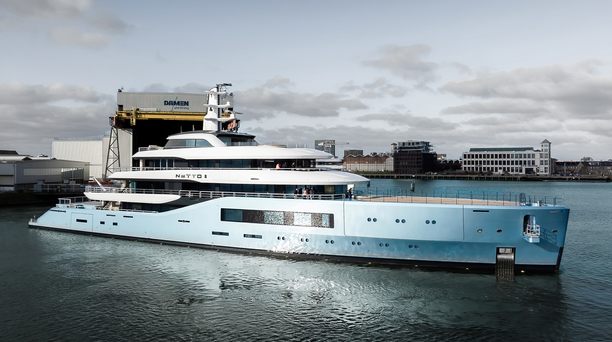 Second Amels 80 Superyacht Netto II Launched in Vlissingen with Dolphin Blue Hull