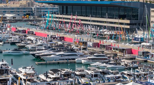 Boats in docks at Genoa International Boat Show