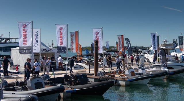 Motor yachts in docks at Southampton International Boat Show