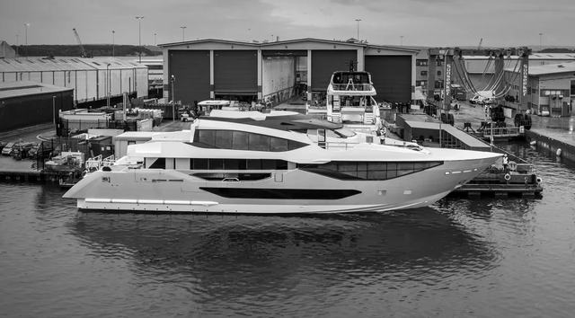 First Sunseeker 134 Superyacht Arrives in Poole as Construction Reaches Major Milestone
